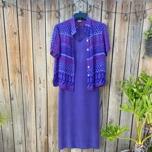 Vintage Rabbit Designs Dress Set Coat Purple Satin Women Size 14 Classic